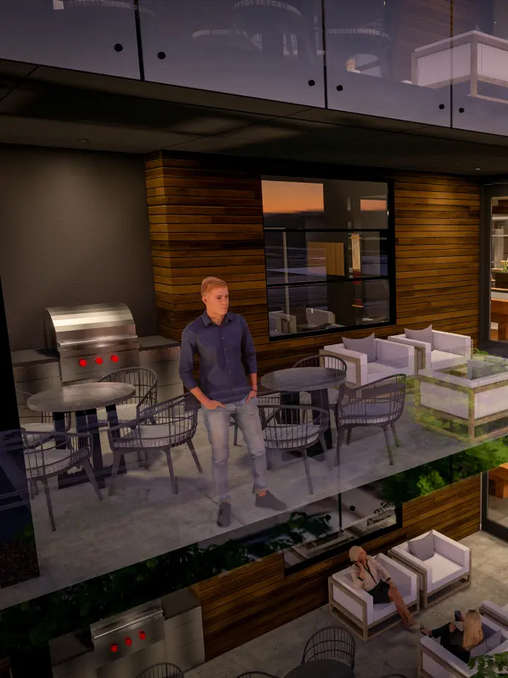 Balcony Rendering with Grill at Night | Salt Lake City Apartments